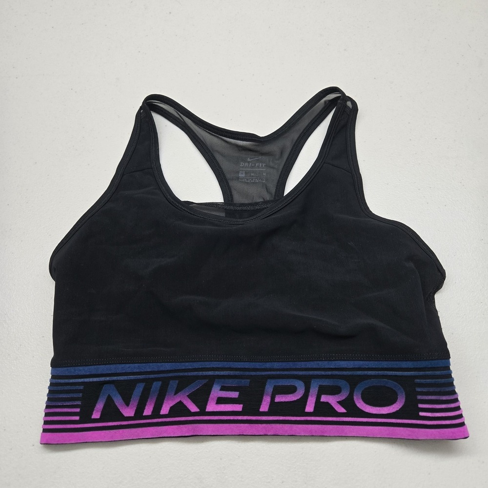Nike Women Sports Bra M Black With Pink And Blue Accents DRI FIT Wireless